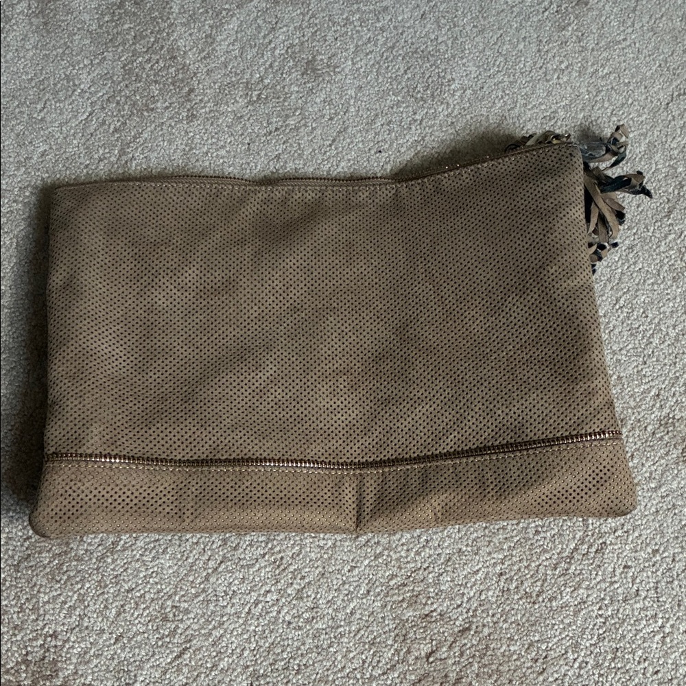 Brown Perforated Clutch with Tassel
